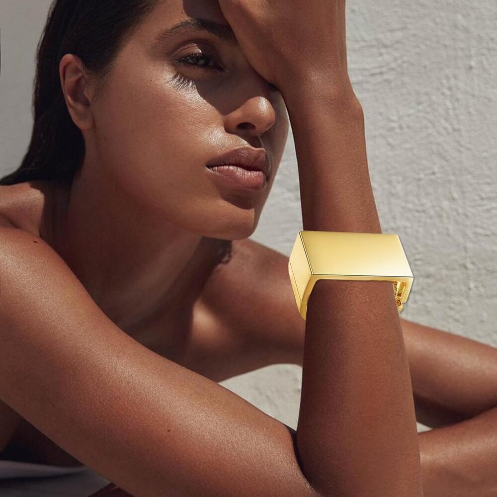 Women's Wide Cuff Chunky Gold Bracelets Open Cuff Bangles Bling Rhinestone - Picture 2 of 6